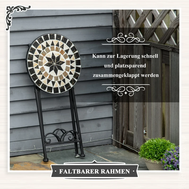 Outsunny Plantenstandaard Ø36 x 67 cm Bloemenstandaard Opvouwbaar Rond voor Balkon Steenmozaïek Tuin Indoor Outdoor Meerkleurig