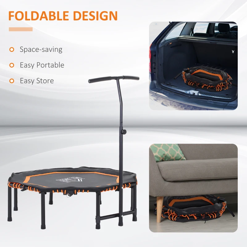 HOMCOM 45” Octagonal Mini Trampoline Rebounder Indoor Outdoor Mini Jumper with Adjustable Handle - Orange