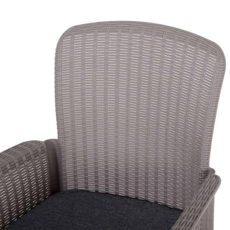 Outsunny 3 PCs Rattan Effect Bistro Set, Outdoor Wicker Weave Furniture w/ 2 Cushioned Chairs, 1 Storage Function Coffee Table for Garden, Patio, Furniture - Grey