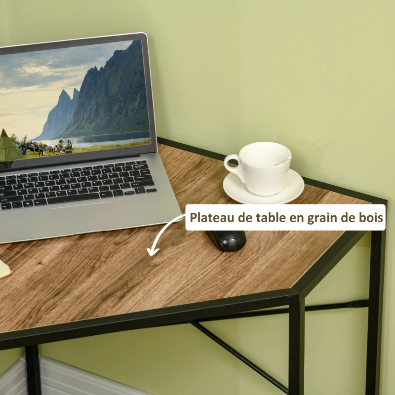 HOMCOM Bureau d'angle Table de travail Style Industriel cadre en métal et Plateau en bois - dim. 80L x 80l x 77,5H cm