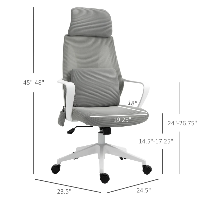 Vinsetto Mesh Massage Office Chair w/Pillow&Headrest Adjustable Height High Back Rocking Armrest Home Office Grey
