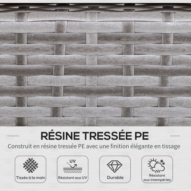 Outsunny Salon de jardin 6 pers. grand confort canapé d'angle + 2 poufs + table à manger coussins assise & dossier fournis résine tressée grise