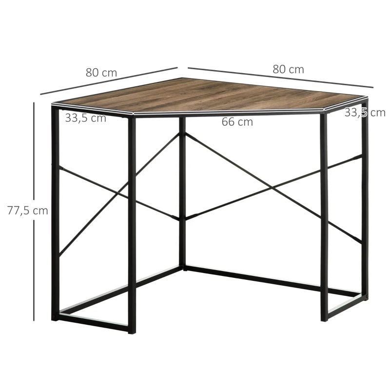HOMCOM Bureau d'angle Table de travail Style Industriel cadre en métal et Plateau en bois - dim. 80L x 80l x 77,5H cm