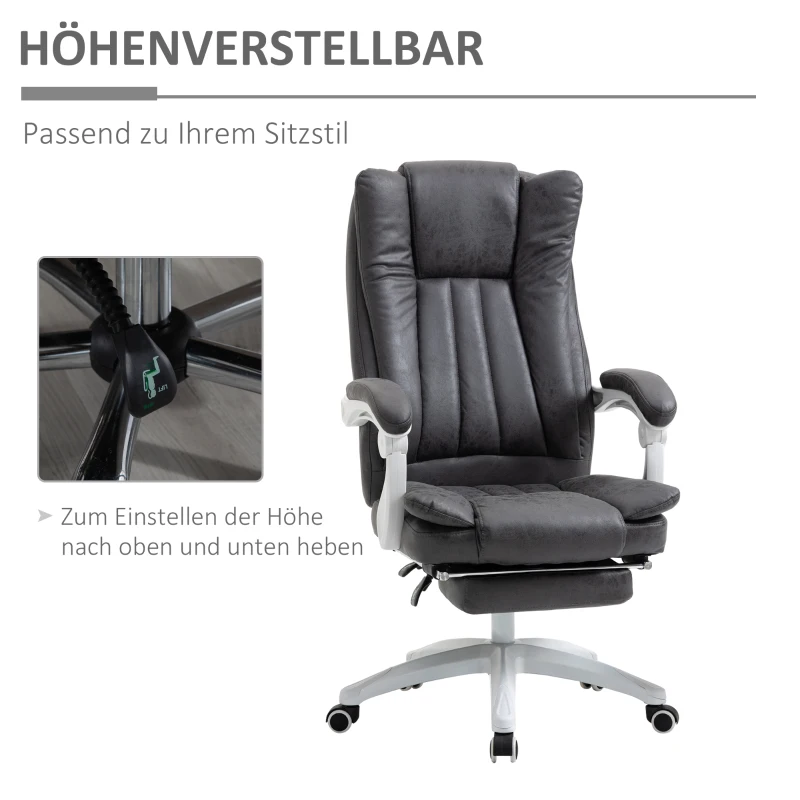 Vinsetto Bürostuhl Drehstuhl mit Liegefunktion Fußstütze Bürosessel Sitzhöhenverstellung Stuhl Schreibtischstuhl Mikrofaser Kunststoff Metall Nylon Schwarz+Dunkelgrau 63 x 71 x 110-118 cm