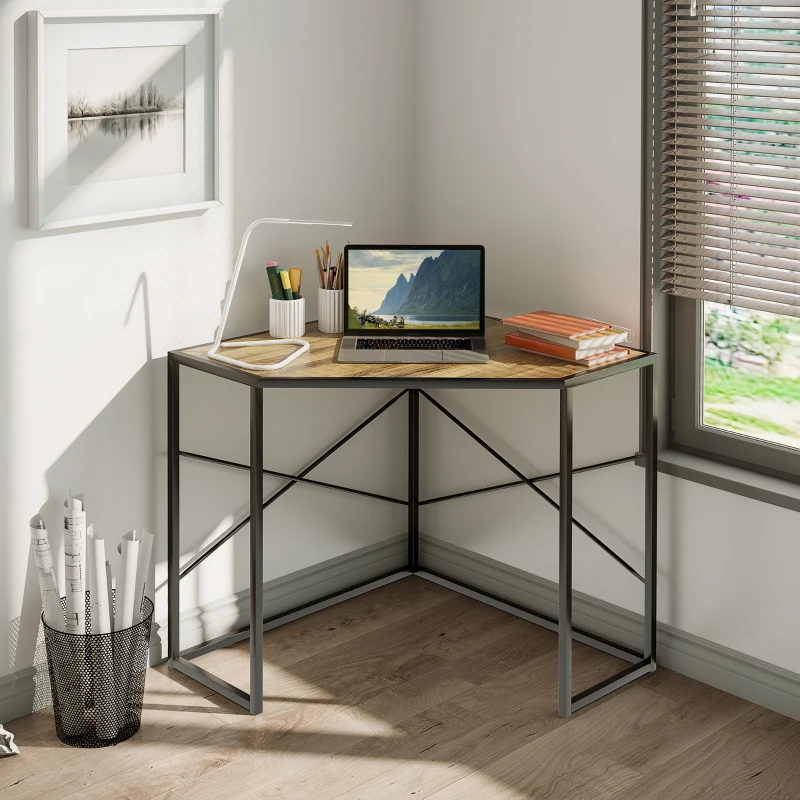 HOMCOM Bureau d'angle Table de travail Style Industriel cadre en métal et Plateau en bois - dim. 80L x 80l x 77,5H cm