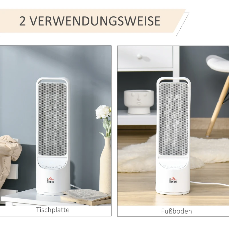 HOMCOM Heizgerät Heizlüfter 2000W Elektroheizer Keramik Heizturm mit Fernbedienung 12-Stunden-Timer Oszillation Heizer Heizung Kunststoff Weiß Ø15,1 x 50,9H cm