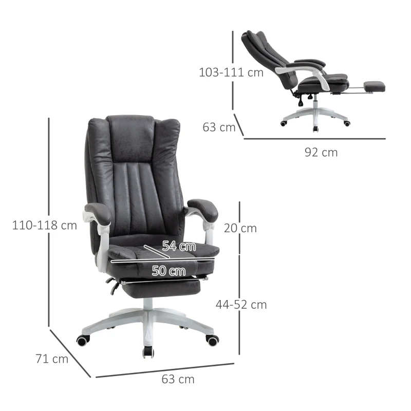 Vinsetto Bürostuhl Drehstuhl mit Liegefunktion Fußstütze Bürosessel Sitzhöhenverstellung Stuhl Schreibtischstuhl Mikrofaser Kunststoff Metall Nylon Schwarz+Dunkelgrau 63 x 71 x 110-118 cm