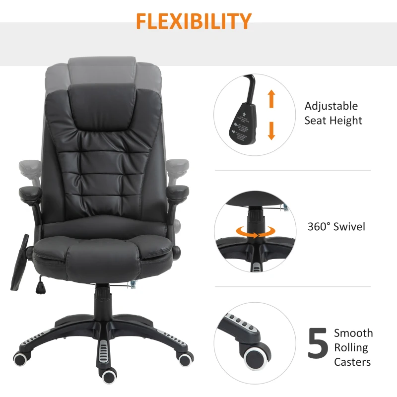 HOMCOM Vibrating Massage Heat Executive Home Office Chair Faux Leather Computer Swivel Recliner High Back for Adult, Black