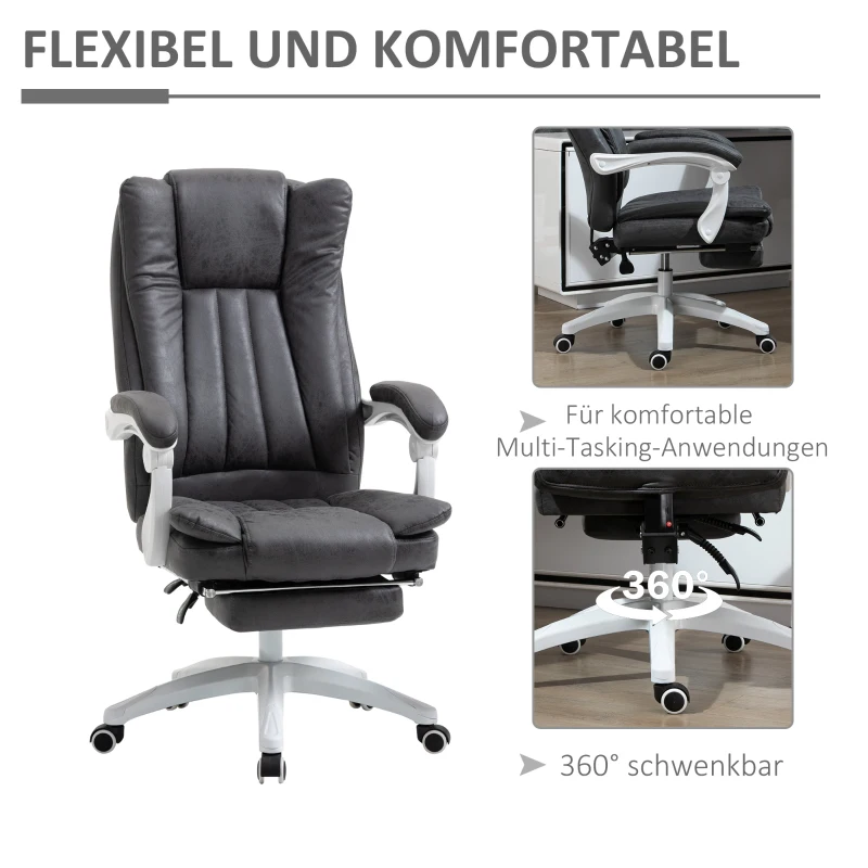 Vinsetto Bürostuhl Drehstuhl mit Liegefunktion Fußstütze Bürosessel Sitzhöhenverstellung Stuhl Schreibtischstuhl Mikrofaser Kunststoff Metall Nylon Schwarz+Dunkelgrau 63 x 71 x 110-118 cm
