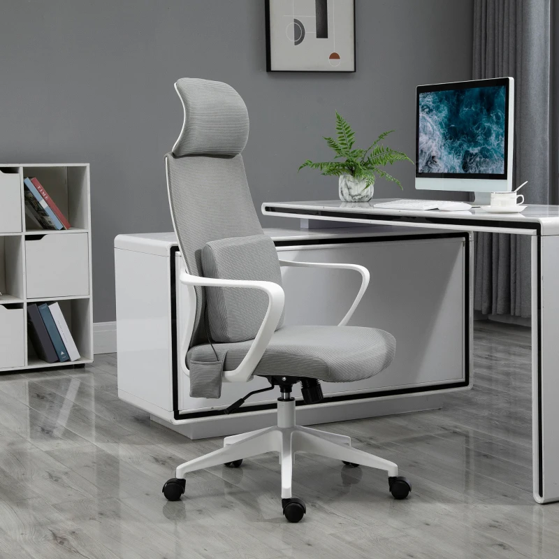 Vinsetto Mesh Massage Office Chair w/Pillow&Headrest Adjustable Height High Back Rocking Armrest Home Office Grey