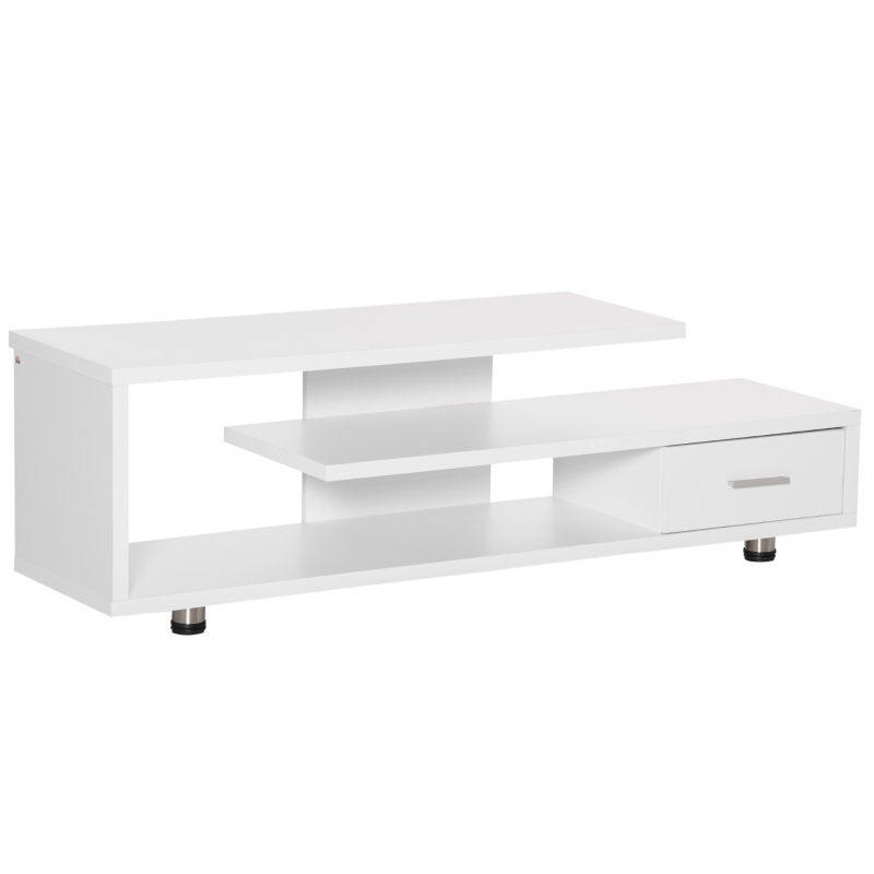 HOMCOM Mueble de TV para Televisor de hasta 65" Mesa de Salón Moderna con Estantes y Cajón 135x35x41,7 cm Blanco