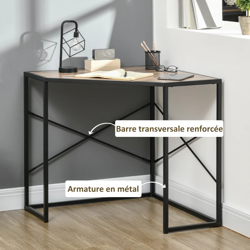 HOMCOM Bureau d'angle Table de travail Style Industriel cadre en métal et Plateau en bois - dim. 80L x 80l x 77,5H cm