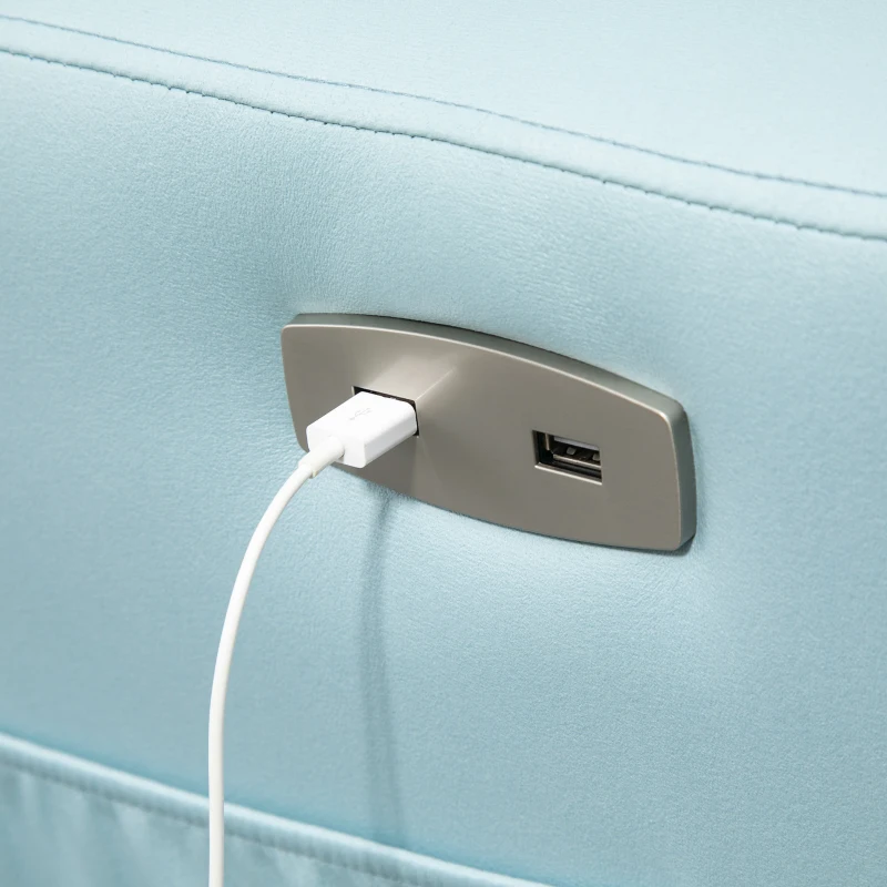 HOMCOM Poltrona Relax Reclinável Poltrona Levanta Pessoas Estofada em Microfibra com Reclinação 143° USB Apoio para a Cabeça Ajustável Apoio para os Pés e Bolso Lateral Carga Máxima 150kg 81x91x103 cm Azul