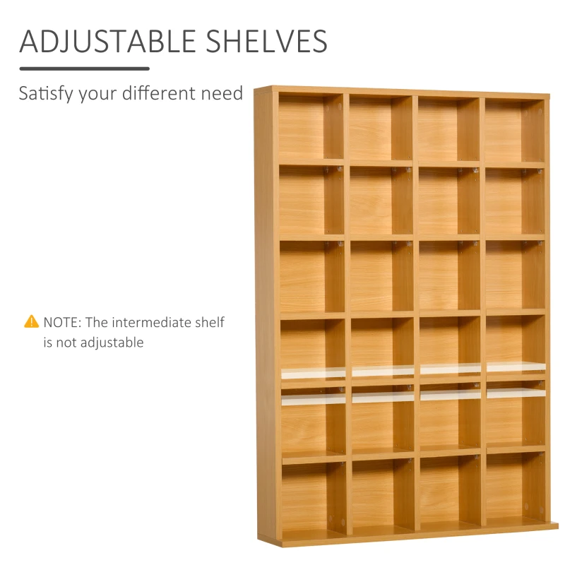 Homcom Mobila Biblioteca CD Holder de Perete 24 Compartimente Inaltime Reglabila 130.5 × 89 × 20cm Lemn Natural