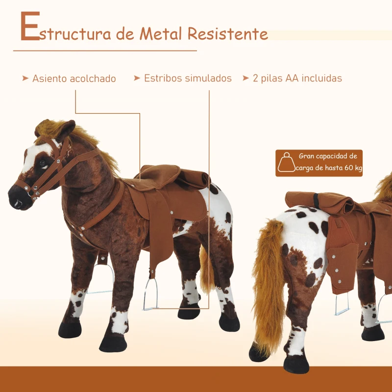 HOMCOM Caballo de Juguete Niños Mayores de 3 años con Silla y Sonidos Pilas Incluidas (Marron)(m-5)