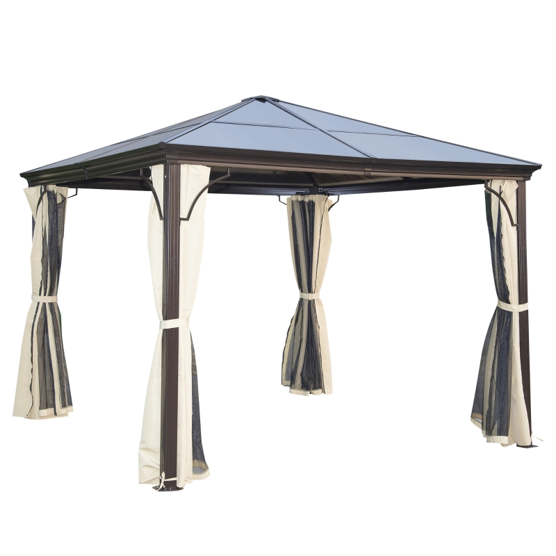 Outsunny Pavillon de Jardin en Aluminium Marron 300 x 300 x 260 cm