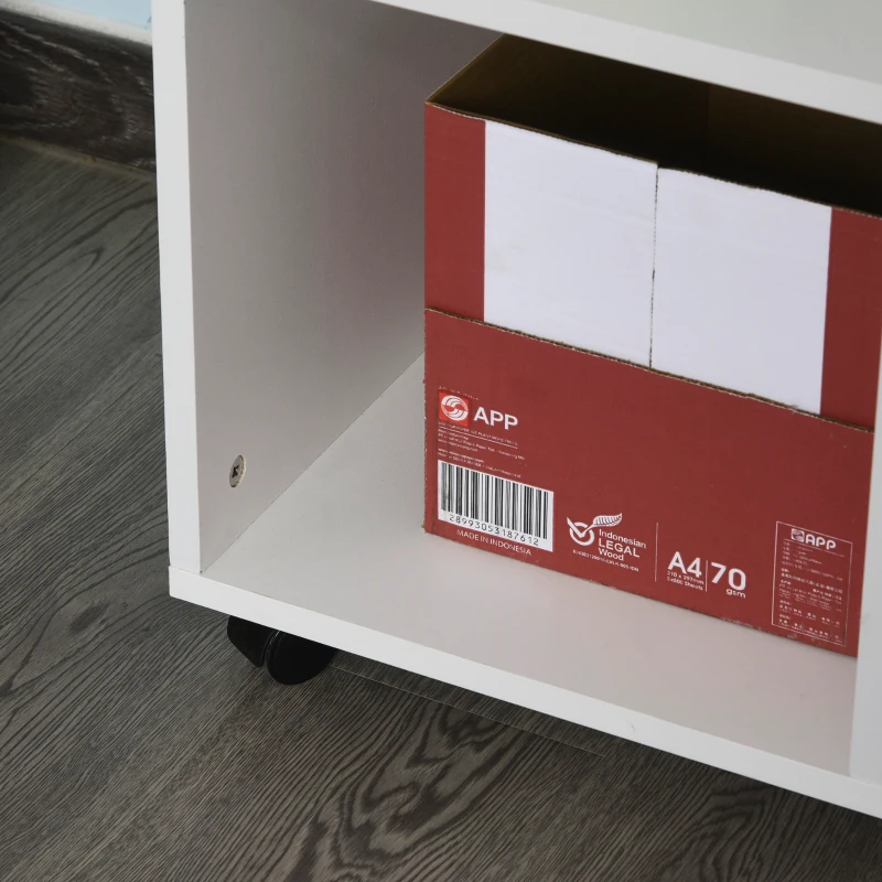 Vinsetto Mobile Office File Cabinet, Lateral Stationery Storage Cabinet, Printer Stand Unit with Wheels, Open Compartment and Cupboard, White