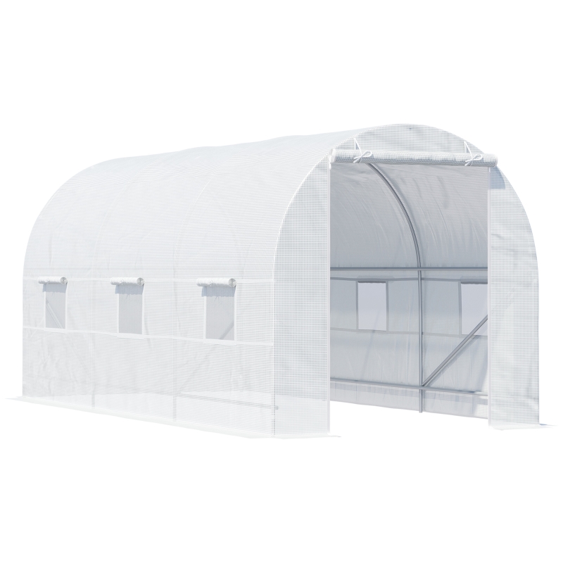 Outsunny Serre de Jardin Tunnel Surface Sol 9 m² 4,5L x 2l x 2H m châssis Tubulaire renforcé 18 mm 6 fenêtres Blanc