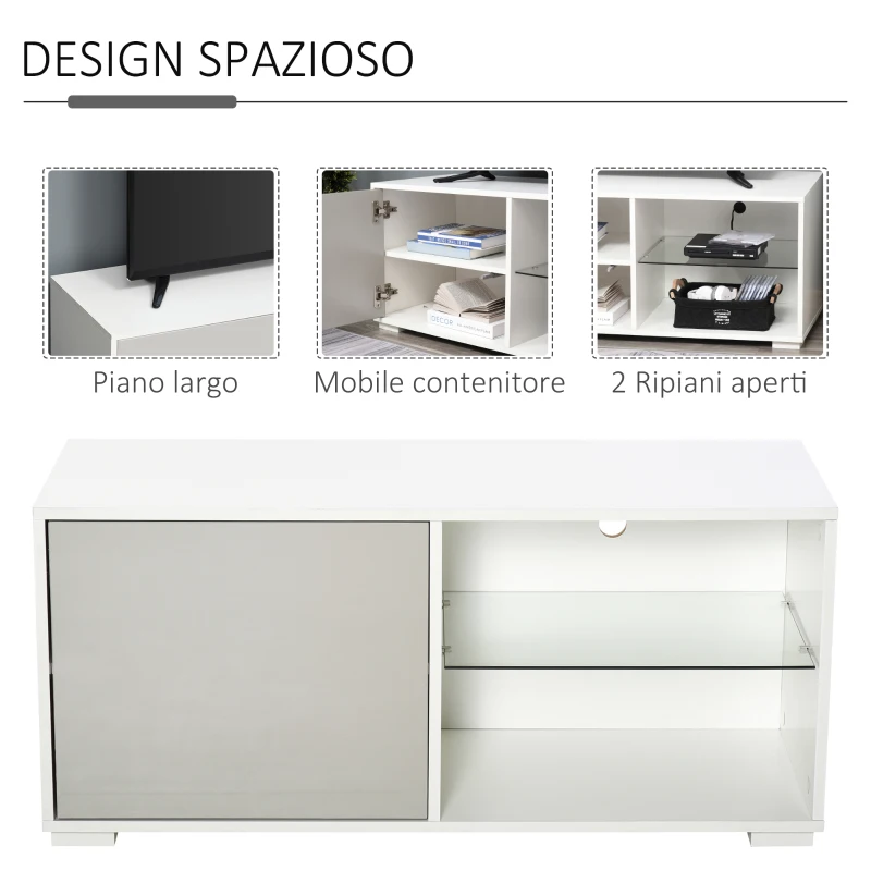HOMCOM Mobile Porta TV Basso Design Moderno in Legno Bianco e Grigio per Soggiorno o Camera, TV fino a 42"
