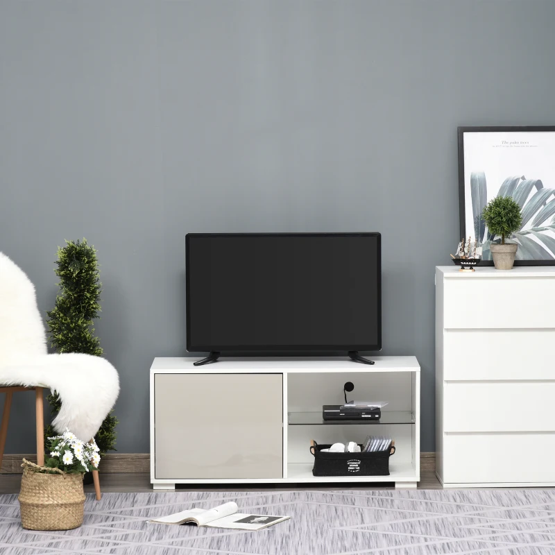 HOMCOM Mobile Porta TV Basso Design Moderno in Legno Bianco e Grigio per Soggiorno o Camera, TV fino a 42"