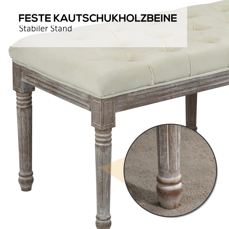 HOMCOM Polsterbank Sitzbank Vintage Bettbank mit Knöpfen Samtige Berührung Gummiholz Beige 142 x 47 x 51 cm