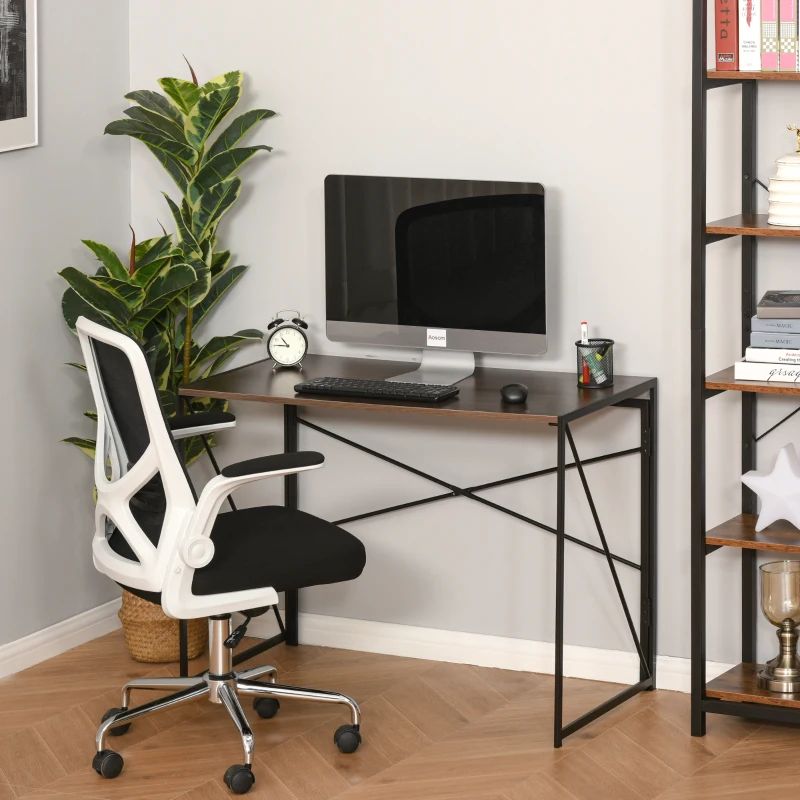 HOMCOM Computertisch, Schreibtisch, PC Tisch, Bürotisch,Industrie-Design, Spanplatte, Stahl, Braun 100 x 50 x 72,5 cm