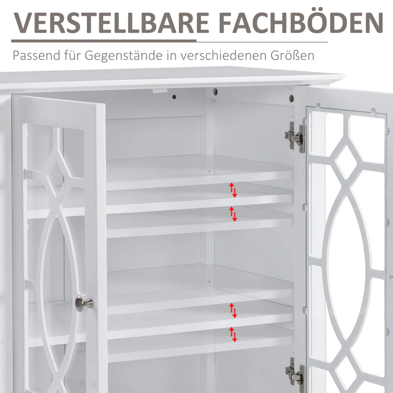 HOMCOM Kommode Sideboard Vitrinenschrank Küchenschrank Unterschrank Badzimmerschrank Bücherschrank Einlegeböden verstellbar MDF Glas weiß elegant 75,4 x 39,4 x 81,5 cm