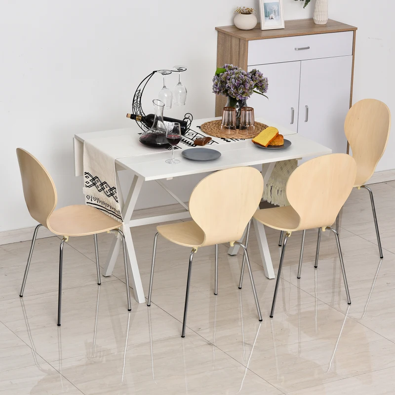 HOMCOM 4-er Set Esszimmerstühle Küchenstuhl Holzstuhl für Küche und Esszimmer mit Metallfüßen Massivholz Natur 45 x 50 x 88 cm