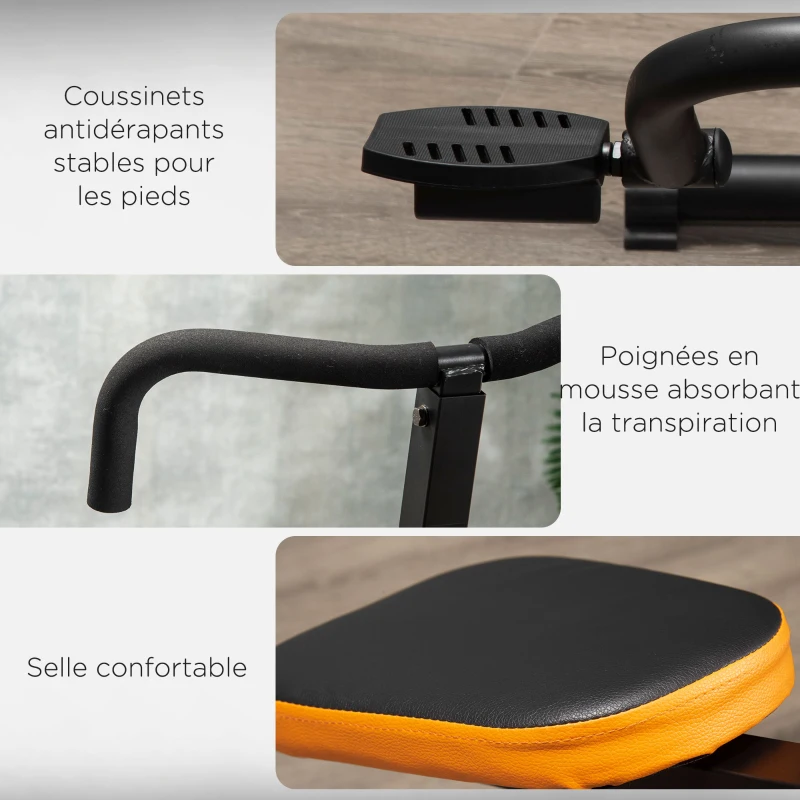 HOMCOM Appareil de fitness total crunch pliable pour crunch abdominaux squat avec assise réglable et poignées ergonomiques