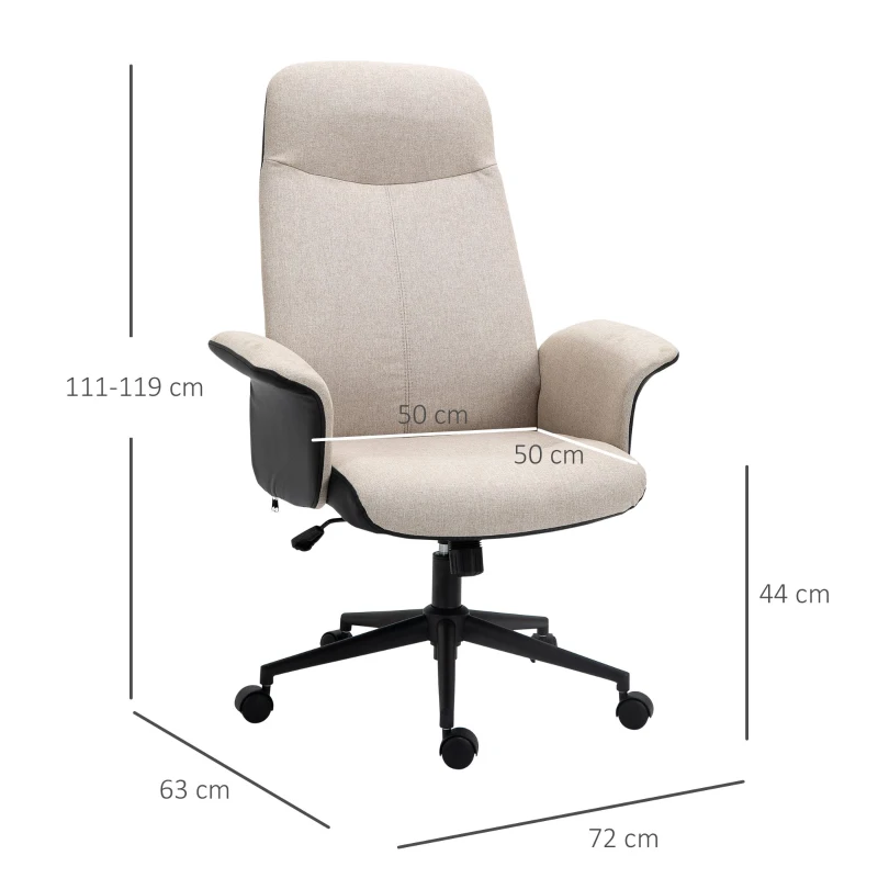 Vinsetto Bürostuhl Ergonomischer Drehstuhl mit Wippenfunktion Armlehne höhenverstellbar Kunstleder Beige 72 x 63 x 111-119 cm