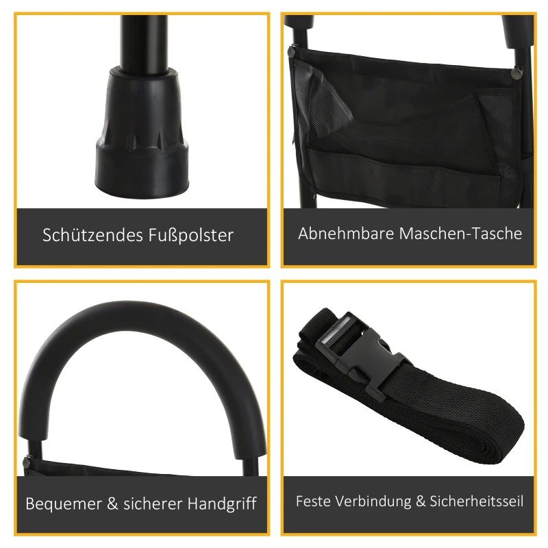 HOMCOM Bettgriff Bettaufrichter, Höhenverstellbare Aufstehhilfe, Haltegriff mit Aufbewahrungstasche, Schwarz, L72 x B36 cm