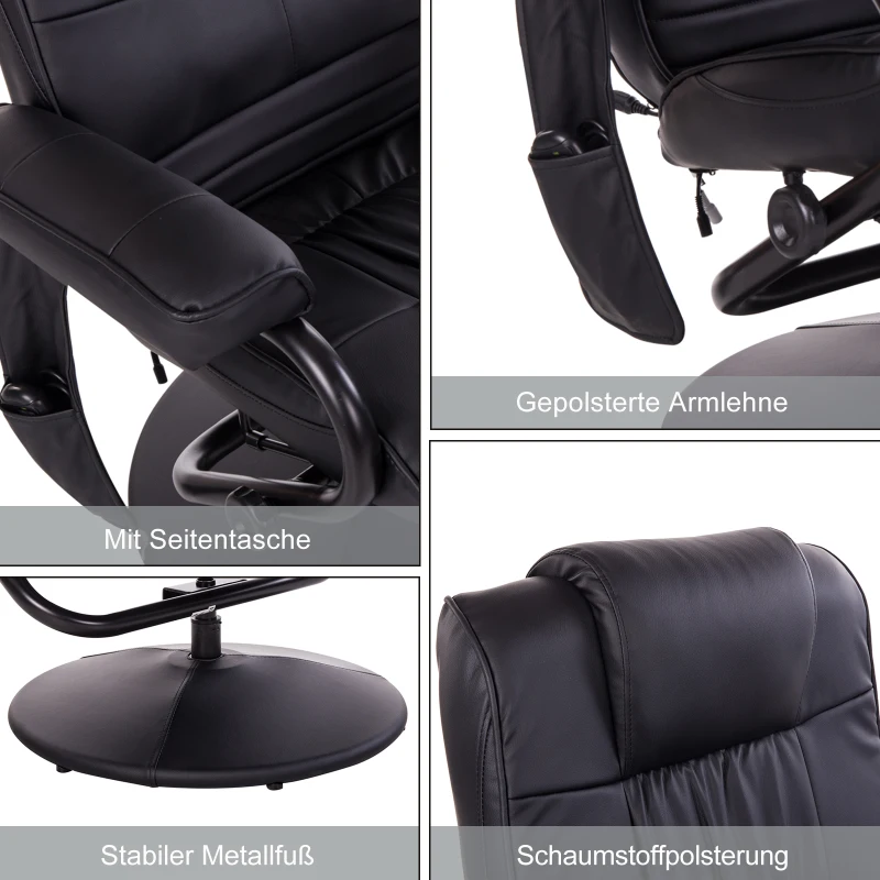 HOMCOM Kunstleder Massagesessel Relaxsessel Fernsehsessel TV Sessel mit Wärmefunktion inkl. Hocker Schwarz