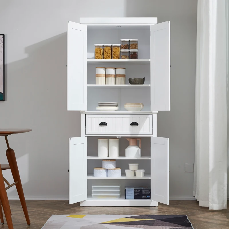 HOMCOM keukenkast servieskast met lade eetkamerkast 6 niveaus MDF wit