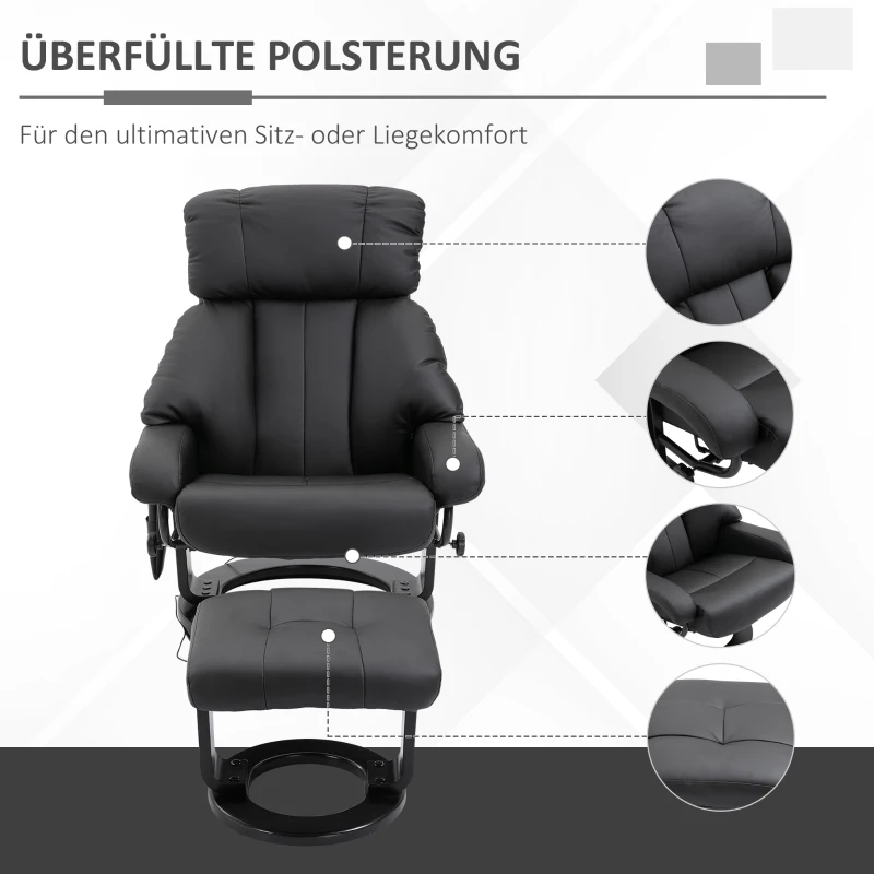 HOMCOM Massagesessel Fernsehsessel Sessel mit Hocker Massagefunktion samtartiges Polyester Schwarz 76 x 80 x 102 cm