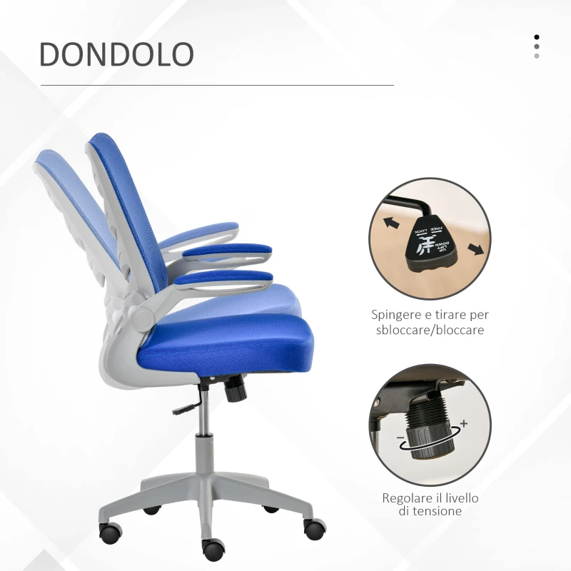 Vinsetto Sedia da Ufficio Ergonomica, Poltrona Girevole, Altezza Regolabile e Braccioli Sollevabili, 58.5x58x94.5-103.5cm, Blu
