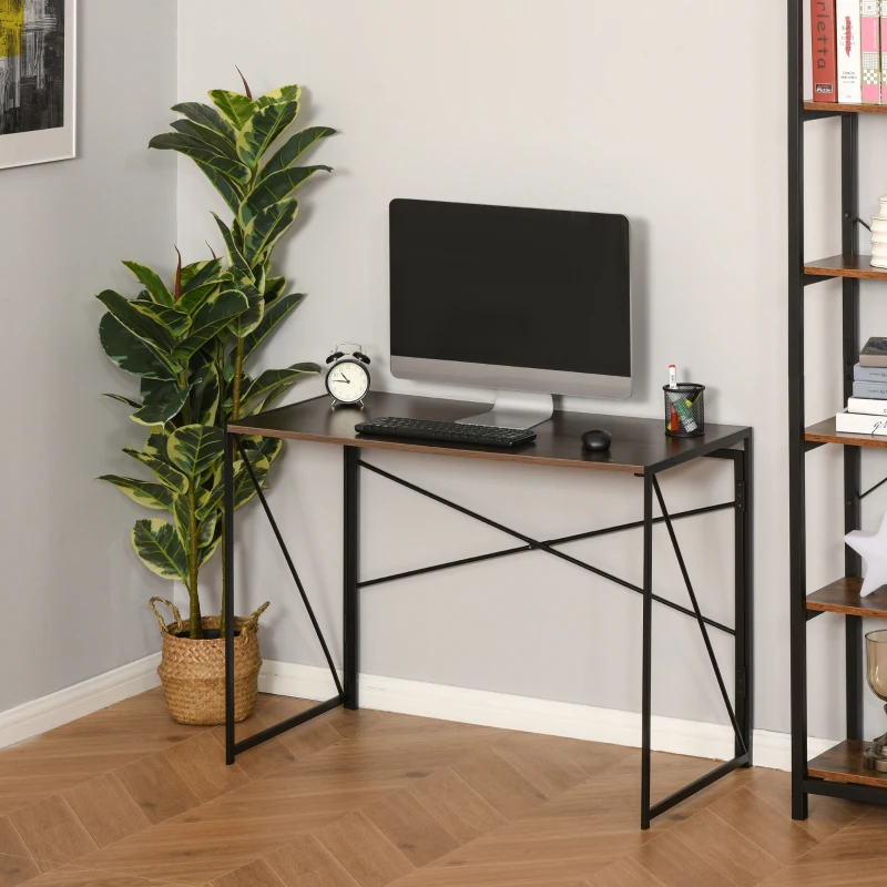 HOMCOM Computertisch, Schreibtisch, PC Tisch, Bürotisch,Industrie-Design, Spanplatte, Stahl, Braun 100 x 50 x 72,5 cm