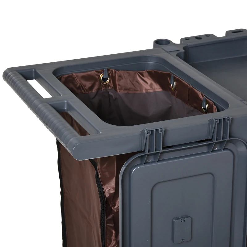 HOMCOM Putzwagen Reinigungswagen Wischwagen Systemwagen mit 4 Gummirollen Grau + Braun, 131 x 56 x 93 cm