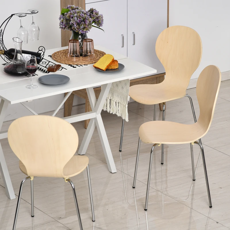 HOMCOM 4-er Set Esszimmerstühle Küchenstuhl Holzstuhl für Küche und Esszimmer mit Metallfüßen Massivholz Natur 45 x 50 x 88 cm