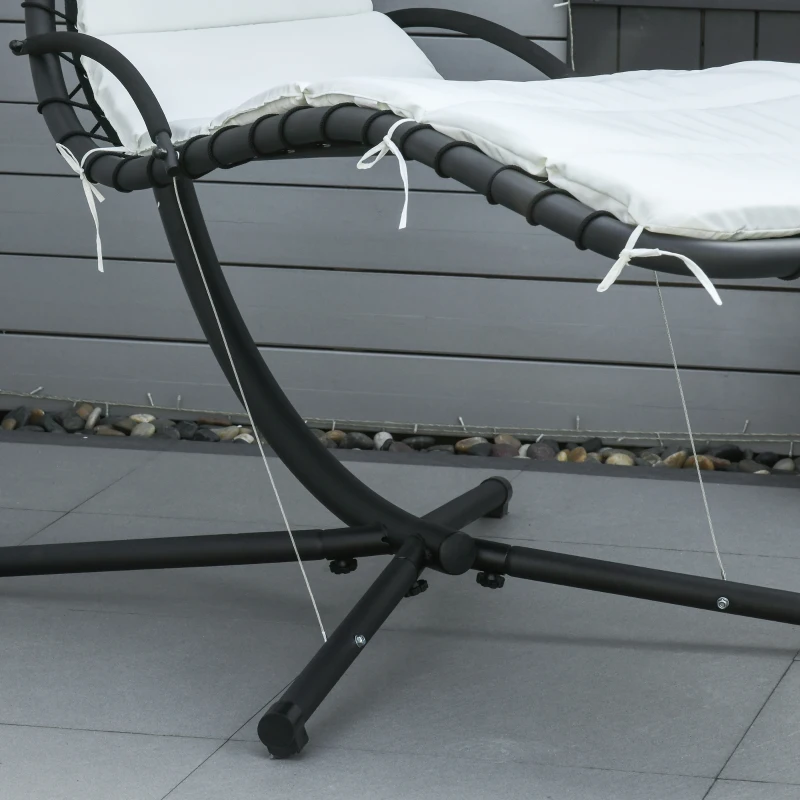 Outsunny Espreguiçadeira Suspensa com Chapéu de Sol com Proteção UV Espreguiçadeira Baloiço Ergonómica para Jardim Pátio 190x110x190cm Creme