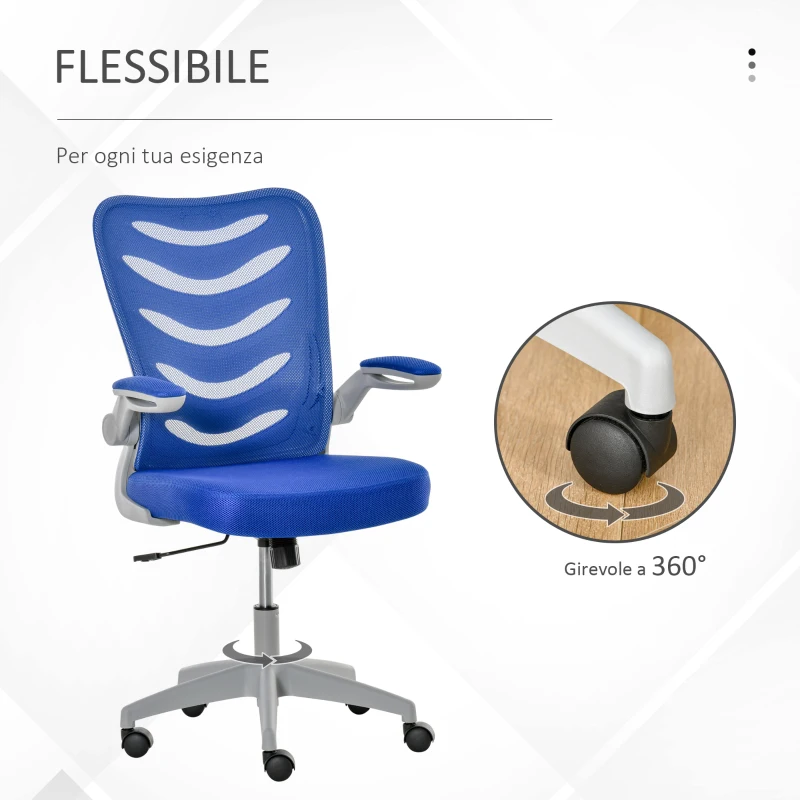 Vinsetto Sedia da Ufficio Ergonomica, Poltrona Girevole, Altezza Regolabile e Braccioli Sollevabili, 58.5x58x94.5-103.5cm, Blu