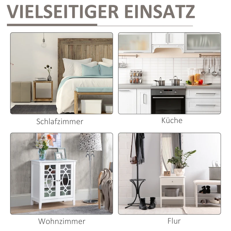 HOMCOM Kommode Sideboard Vitrinenschrank Küchenschrank Unterschrank Badzimmerschrank Bücherschrank Einlegeböden verstellbar MDF Glas weiß elegant 75,4 x 39,4 x 81,5 cm