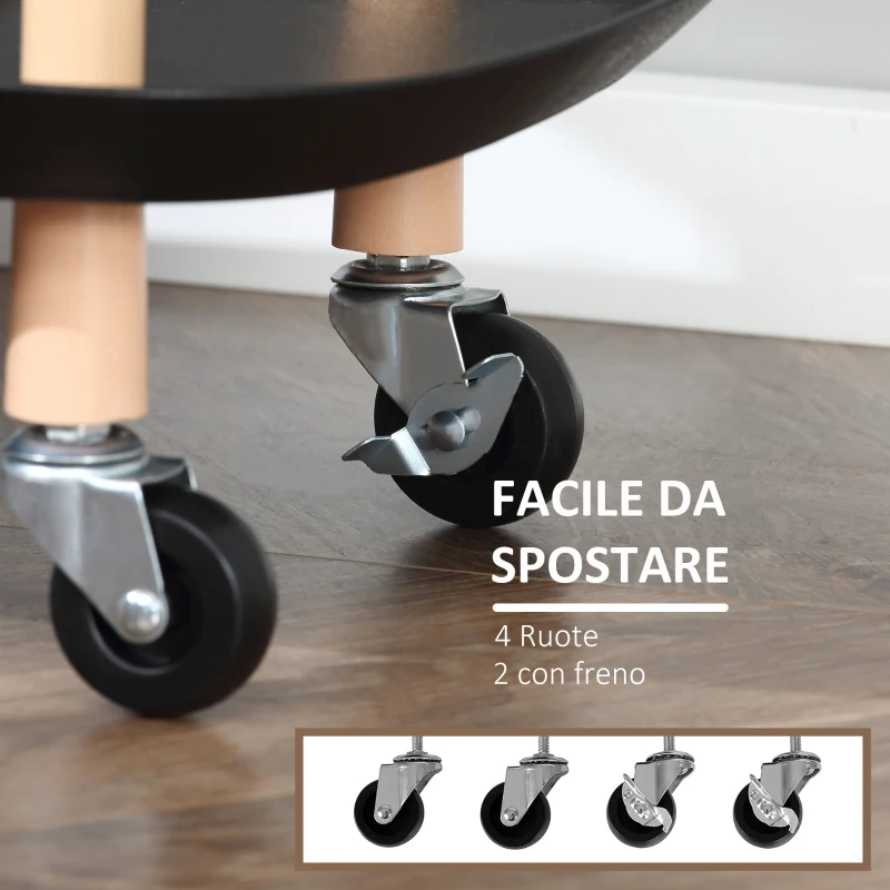 HOMCOM Carrello da Cucina in Metallo e Plastica, Portavivande con 3 Ripiani e 4 Ruote, Carrello Multiuso per Bagno Salotto Ufficio, Nero