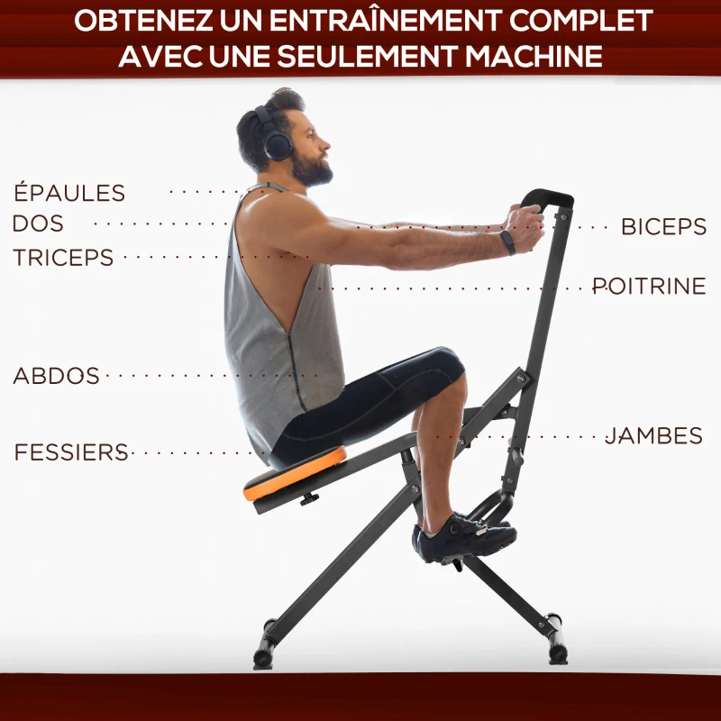 HOMCOM Appareil de fitness total crunch pliable pour crunch abdominaux squat avec assise réglable et poignées ergonomiques
