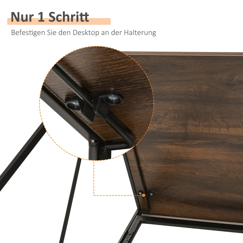 HOMCOM Computertisch, Schreibtisch, PC Tisch, Bürotisch,Industrie-Design, Spanplatte, Stahl, Braun 100 x 50 x 72,5 cm