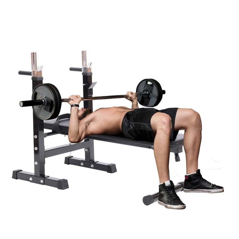 HOMCOM Multifunktion Hantelbank Kraftstation Trainingsbank mit Dip Barren 5-Fach Höhenverstellbar Dip-Station, Fitnessstation bis 150 kg einstellbar faltbar Stahl Schwarz 123,6 x56 x111cm