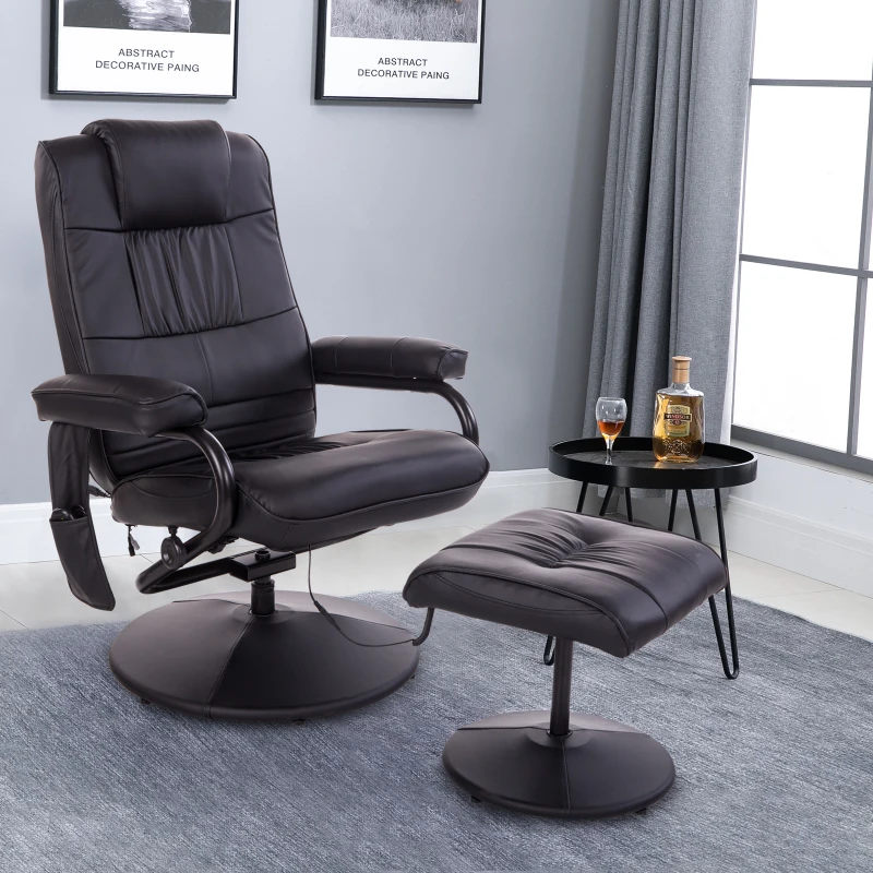 HOMCOM Kunstleder Massagesessel Relaxsessel Fernsehsessel TV Sessel mit Wärmefunktion inkl. Hocker Schwarz
