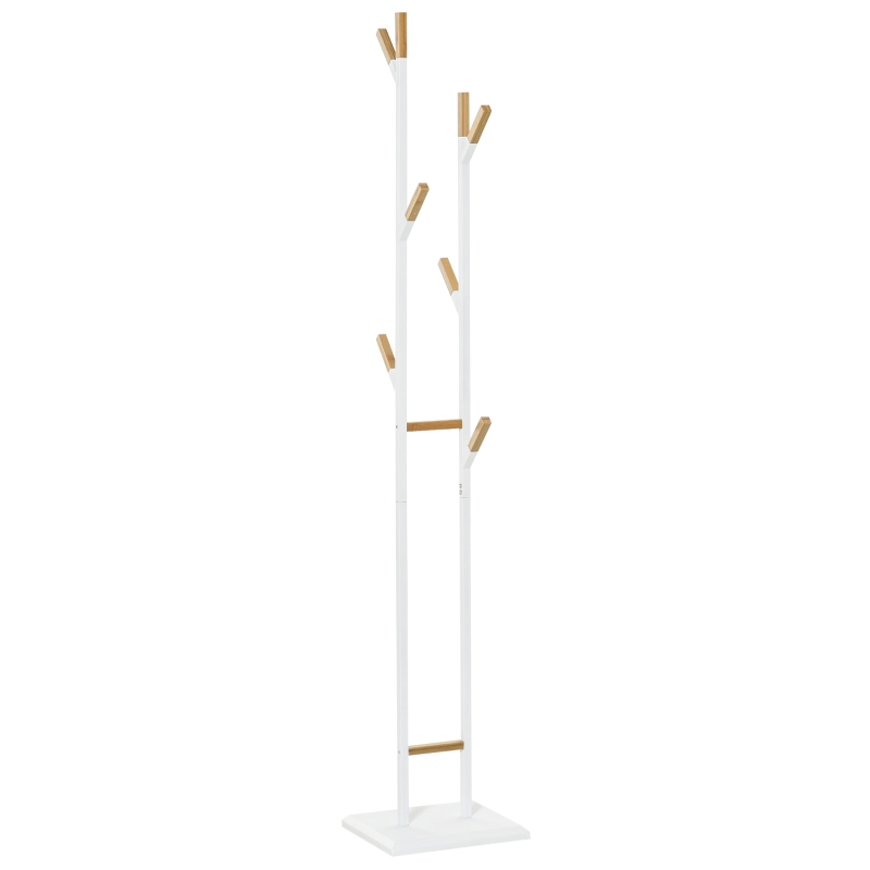 HOMCOM Garderobenständer Standgarderobe mit 8 Haken Kleiderständer weiße Metallrahmen und Bambus-zweige Wohnzimmer Eingangsbereich Schlafzimmer Mantel Handtaschen 34 x 30 x 183 cm