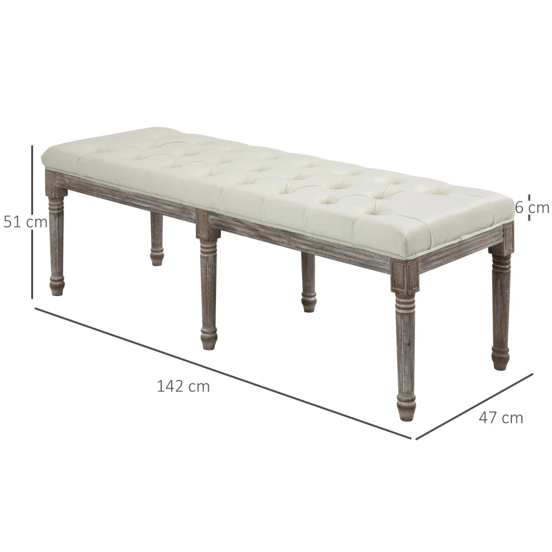 HOMCOM Polsterbank Sitzbank Vintage Bettbank mit Knöpfen Samtige Berührung Gummiholz Beige 142 x 47 x 51 cm