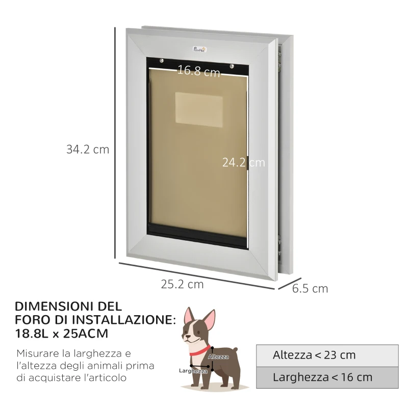 PawHut Gattaiola con Sistema di Blocco per Vetro e Porte, per Animali fino a 9kg, 25.2x6.5x34.2Acm