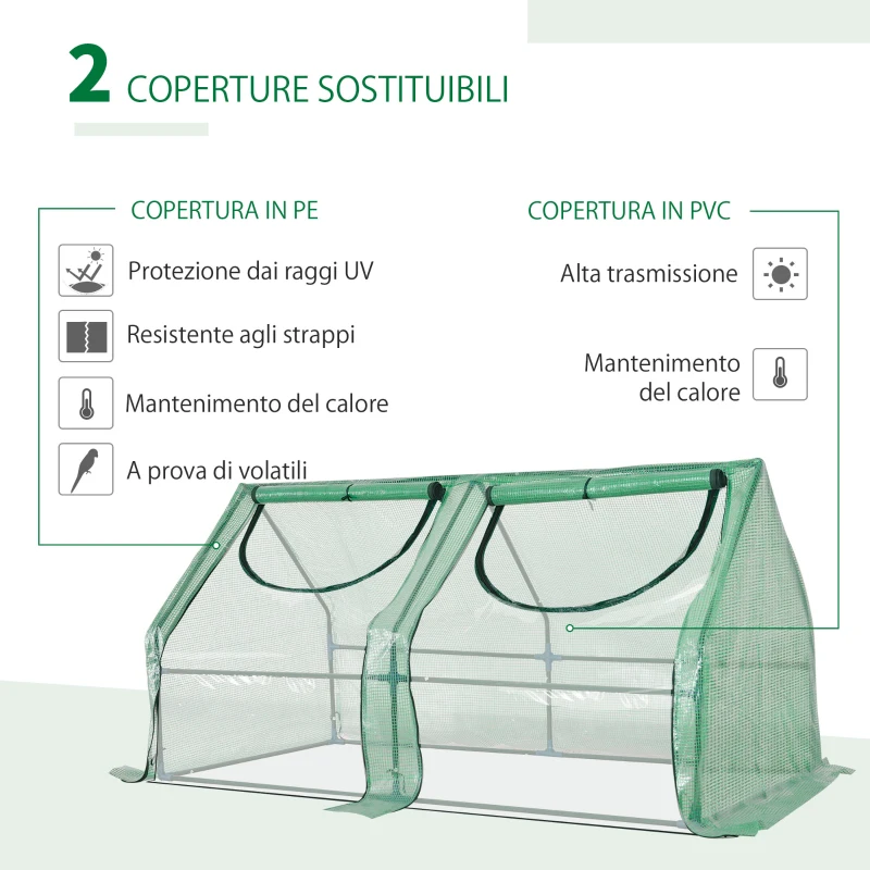 Outsunny Serra per Orto con 2 Coperture PE e PVC Estate e Inverno, Struttura in Acciaio, 180x90x90cm